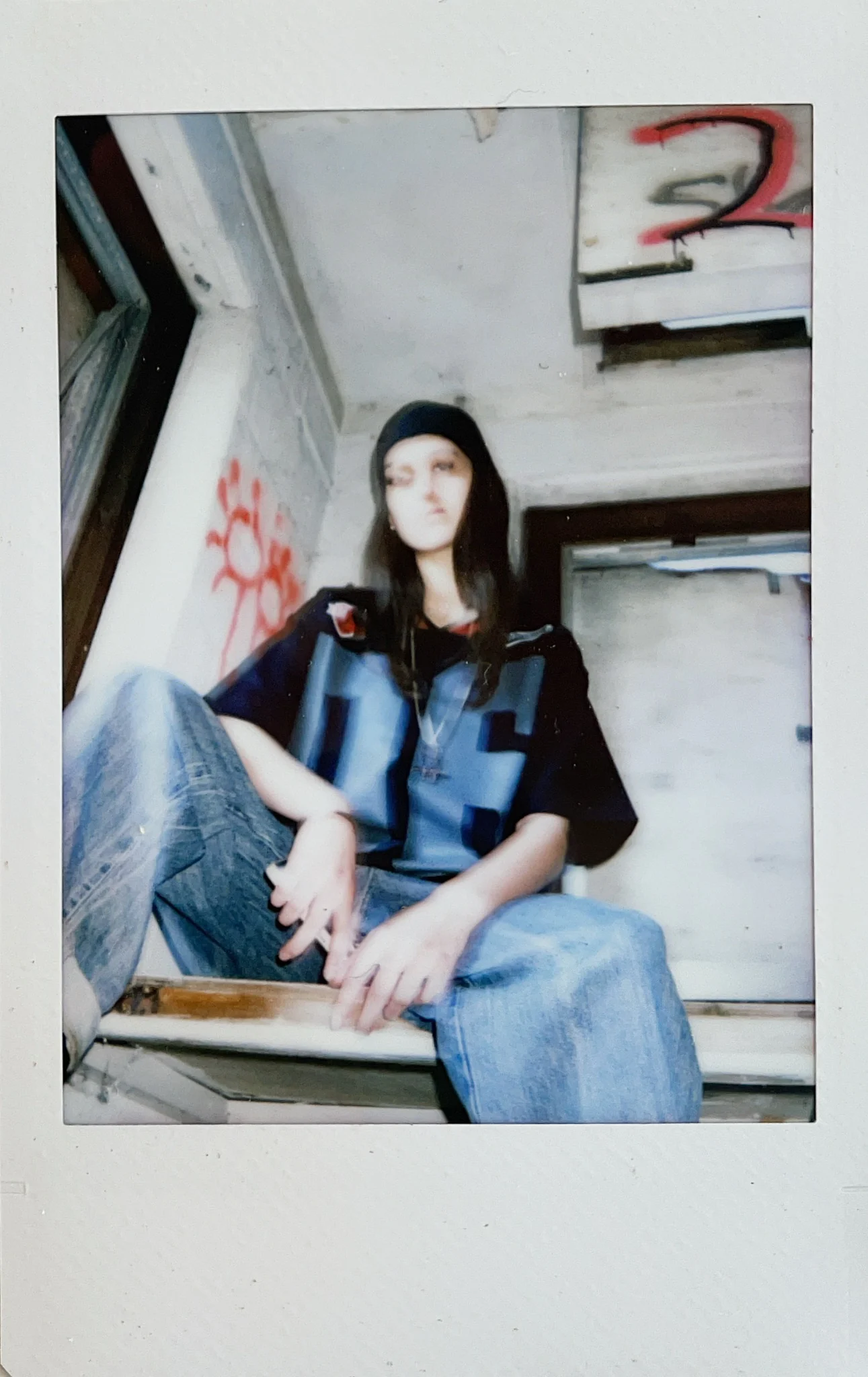 Polaroid environmental portrait in an urban setting